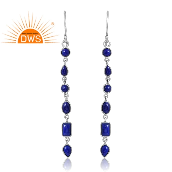 New Trending 925 Sterling Silver Palladium Plated Natural Lapis Gemstone Dangle Earring Custom Jewelry Manufacturer