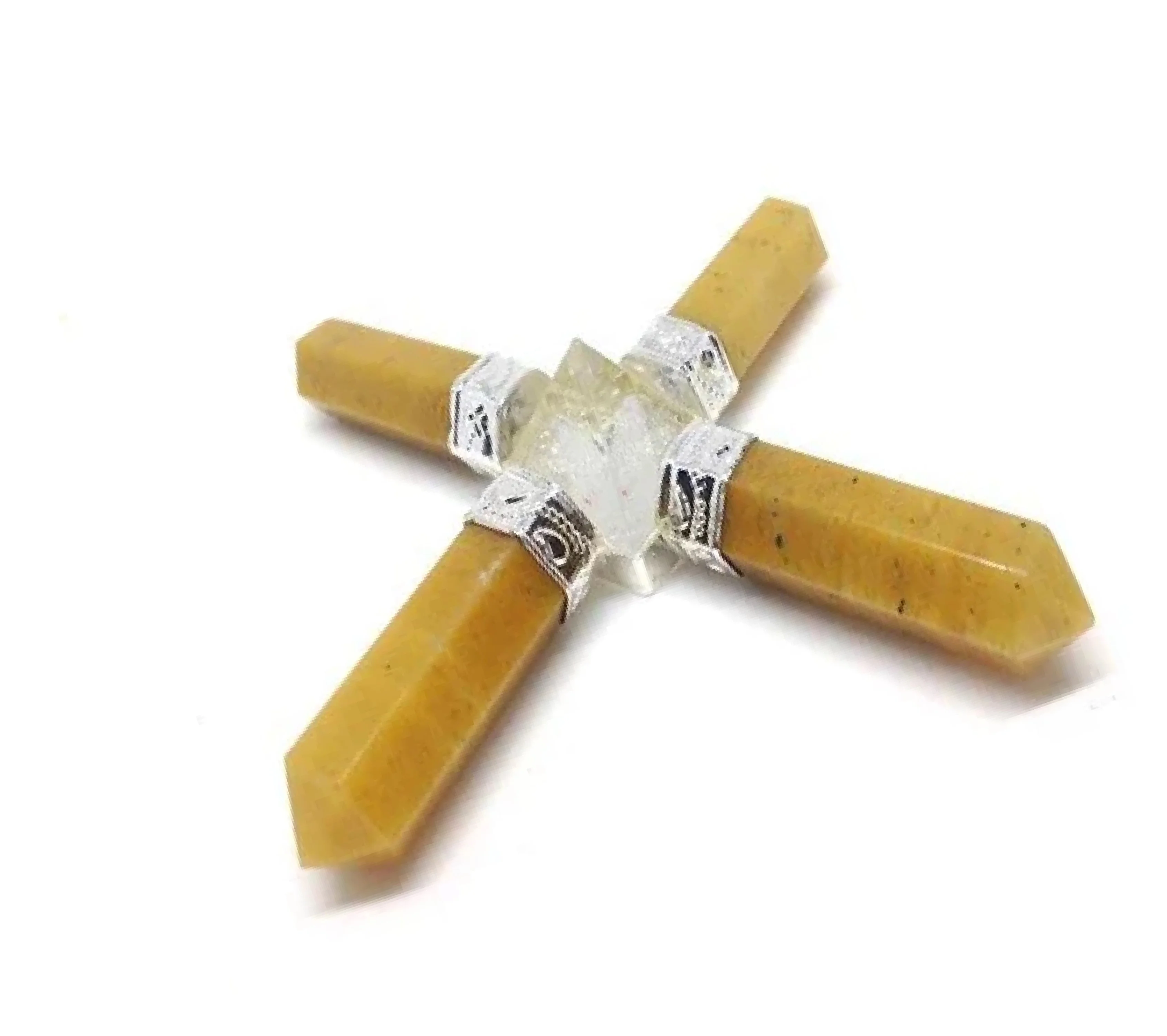 Natural Yellow Aventurine With Clear Quartz 4 Point Pyramid Energy Generator for Reiki Healing Meditation Vastu Protection