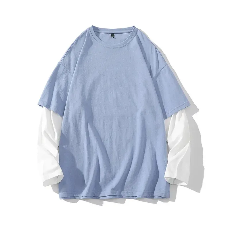 Custom Street Wear Cotton Acid Wash T Shirt Oversized Screen Print Long Sleeve Double Layer T-shirts for Men