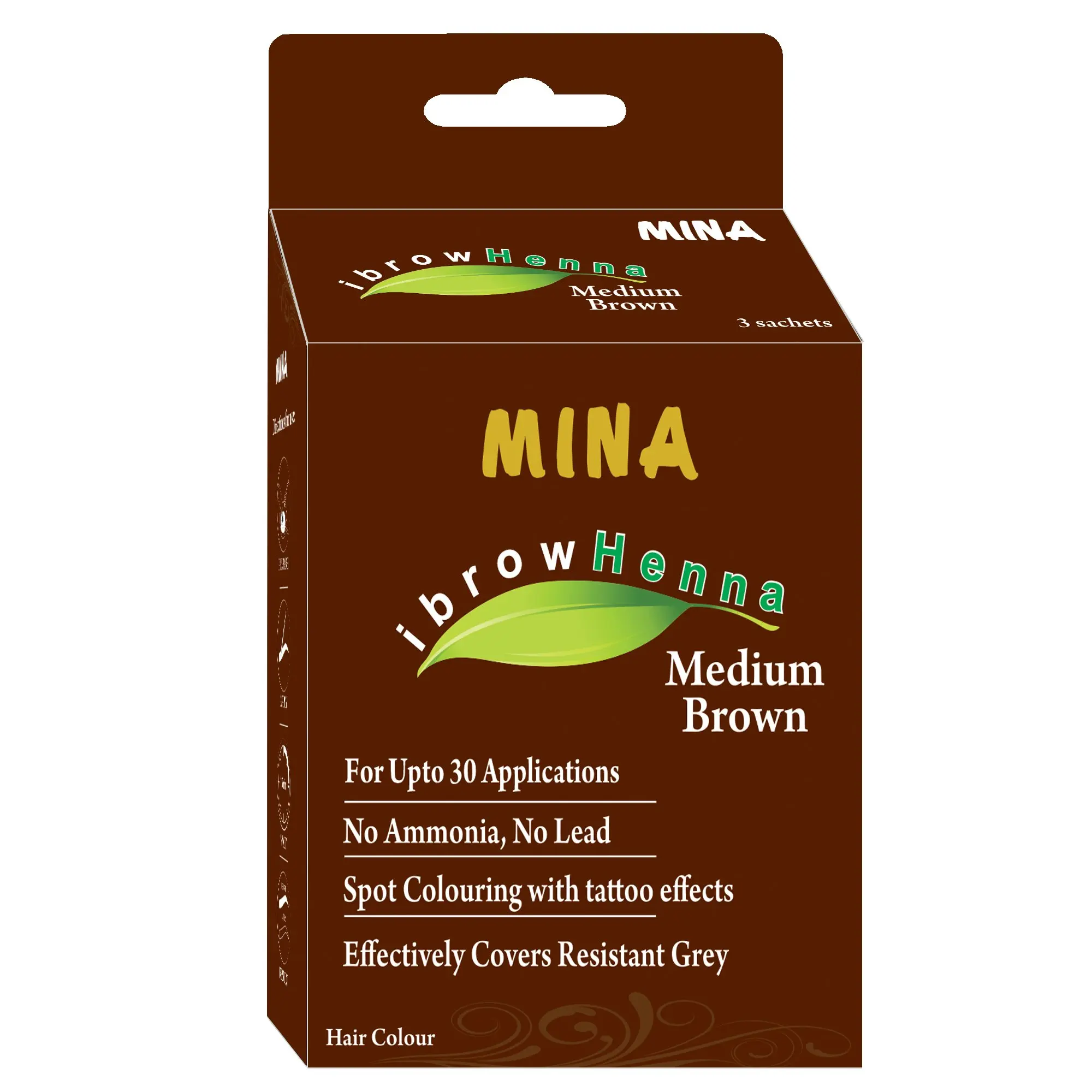 Mina ibrow Natural Medium Brown Henna Eyelash Tint Semi Permanent Dye Hair Brow Nourishing Oil 30ml With 1- Piece Makeup Brush