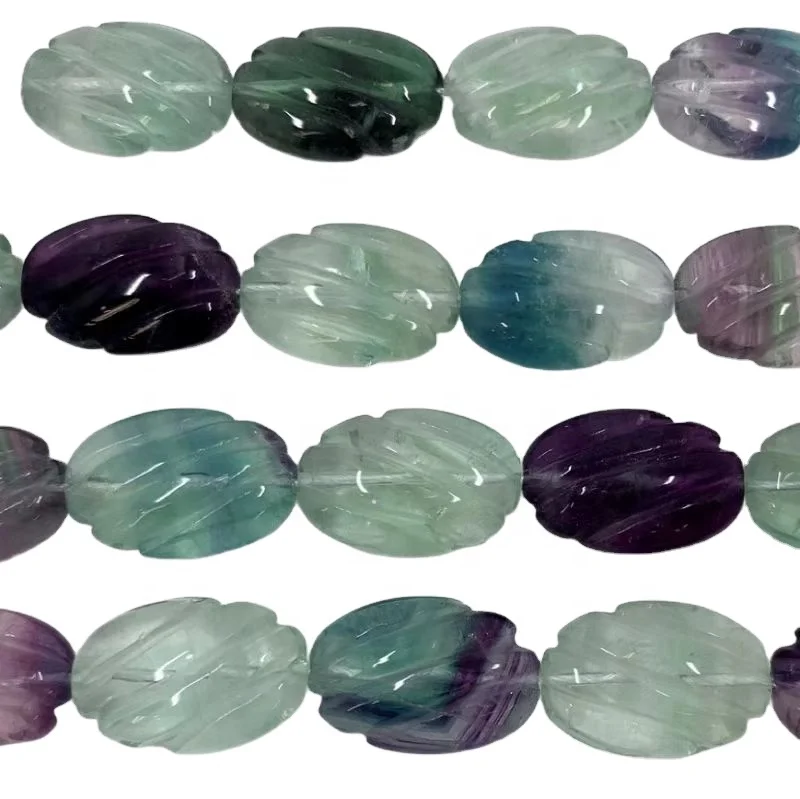 Natural Green Fluorite Carved Gemstone Oval Beads Carved Crystal Fluorite stone beads