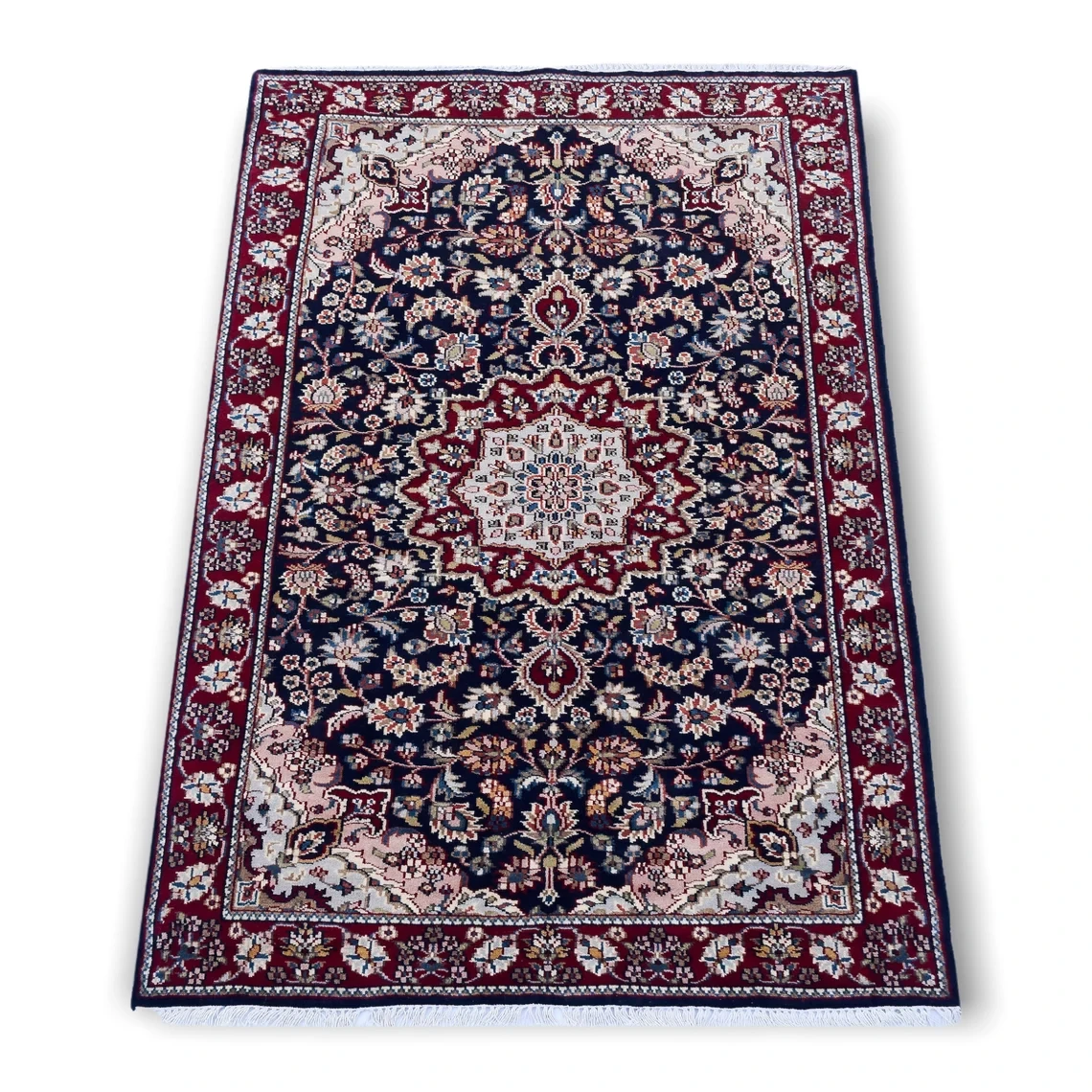 Hand Knotted Indian Handmade Woven Wool Rug Carpet Blue Red For Bedroom Living Room