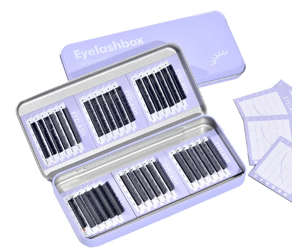 Lilac Dust-proof Magnetic Eyelash Storage Box Case Metal Lash Tray Holder Box Lash Display Box