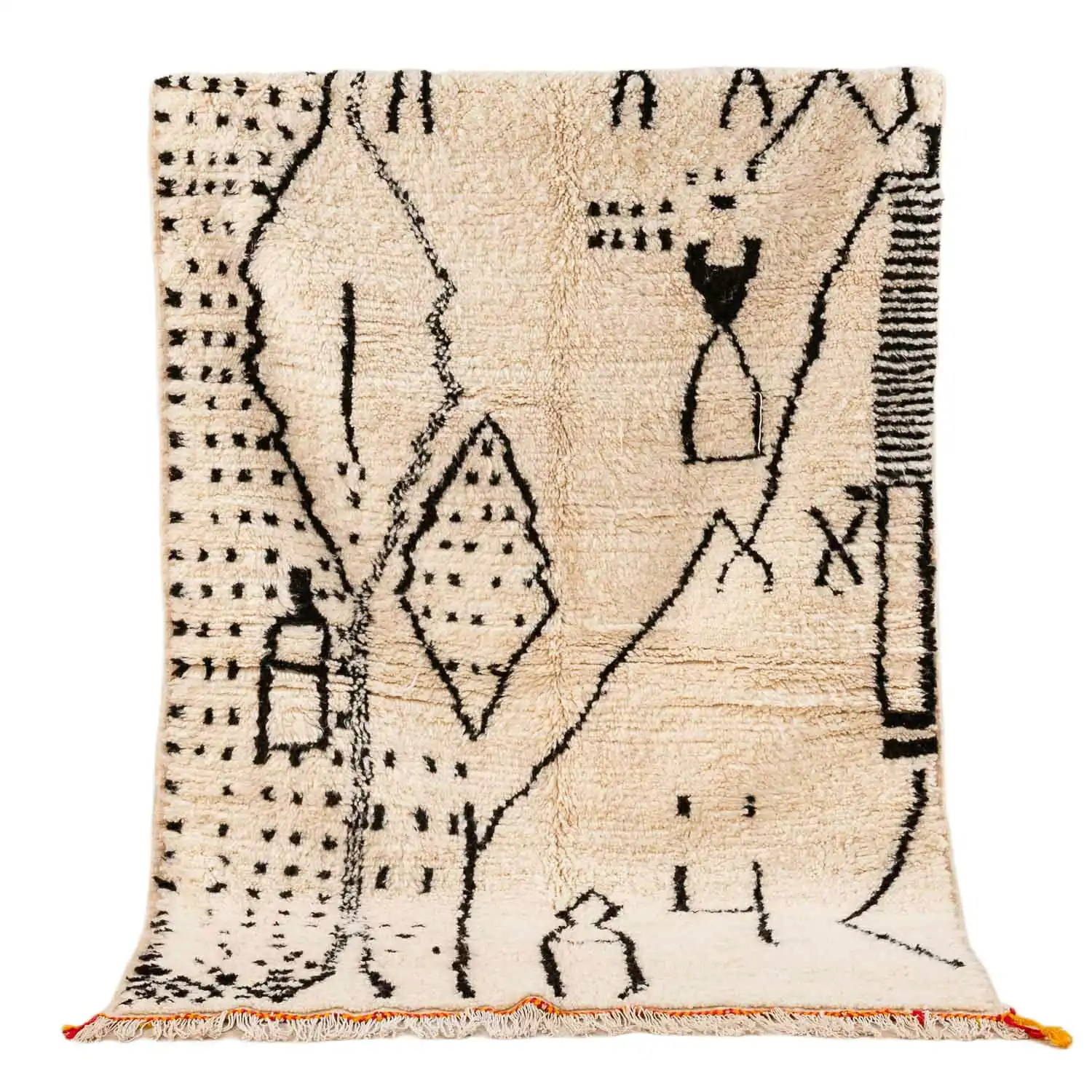 Unique moroccan rug  carpet Hand Made Moroccan Boho Beni Ourain Rugs Albertina Hand Knotted Wool Cotton Black Beige Area Rug