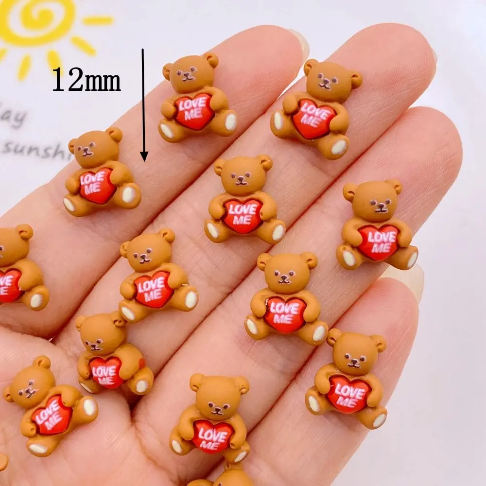 Cute Resin Mini 3D Cartoon Brown Bear Nail Art Decoration Glitter 3D Kawaii Nail Charms Love