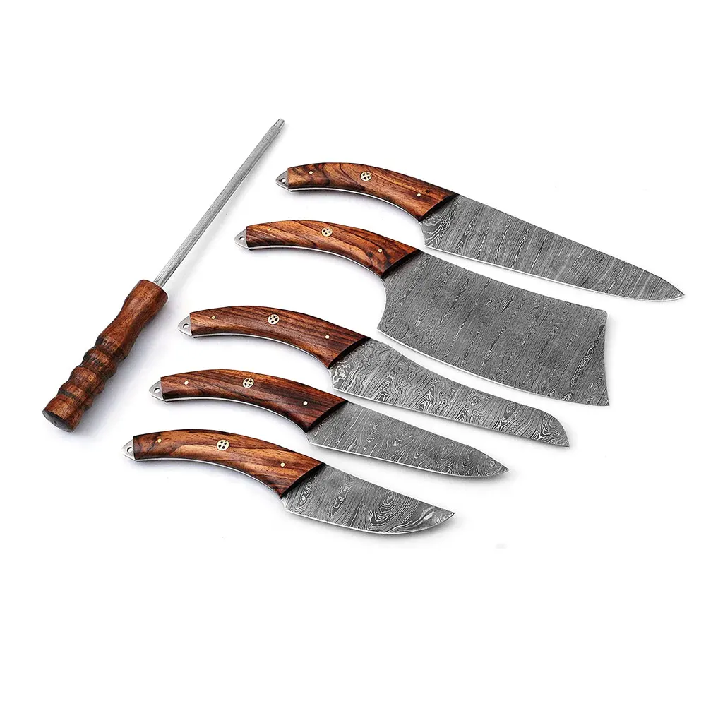 Professional Cutting Sharp Kitchen Set Cooking knife With wooden Holder Damascus design for kitchen knife set