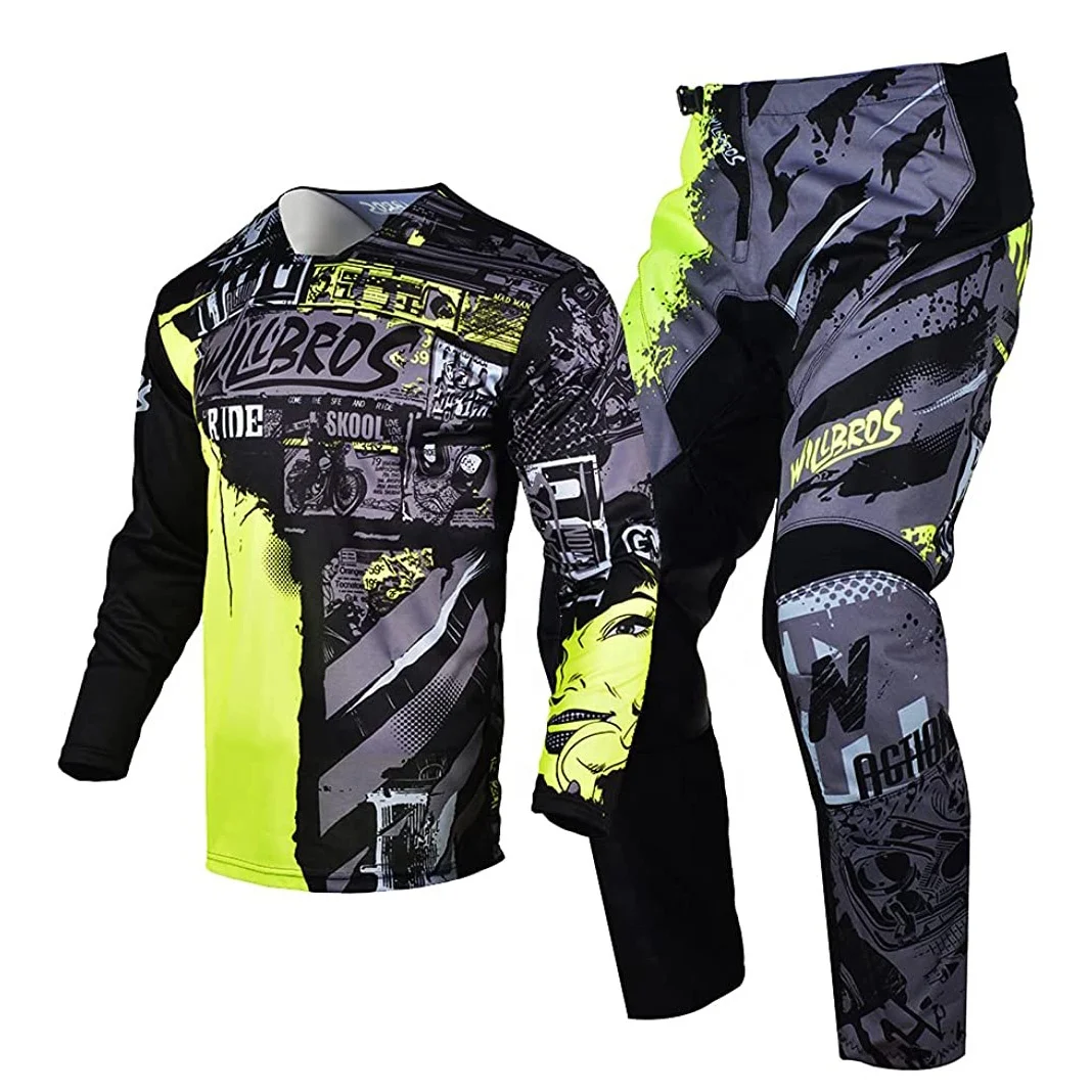 Custom motocross pants and shirt set Breathable motocross jersey Lightweight stretch pants Sublimation printed  auto racing wear