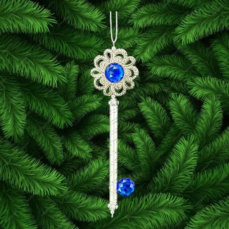 Высокое качество очарование Рождество Новый год домашнее украшение Подвеска Блестящий посеребренный синий драгоценный камень акриловый Снежинка ключ орнамент
