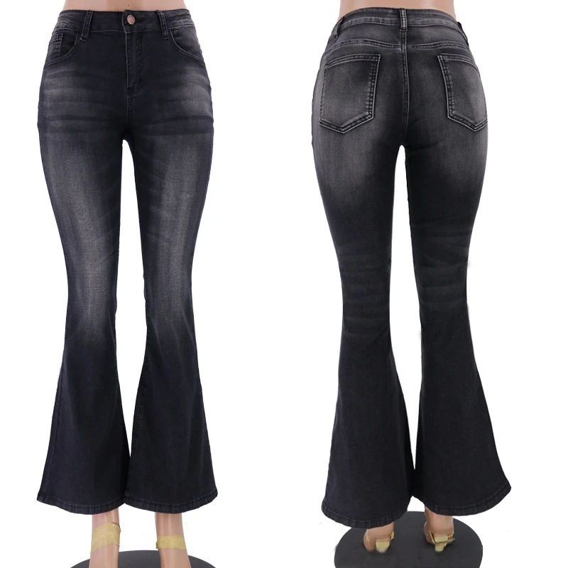 Elastic Low Waist Skinny Butt Lift Women Flared Jeans Elastic Jeans Washed Cowboy Denim Pants Vintage OEM Breathable Cheap Price