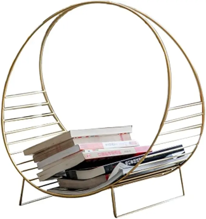 Racks Newspaper and Magazine Rack, Iron Art Books and Newspapers Storage Shelf Desktop Shelf Small Bookshelf (Color : Gold)