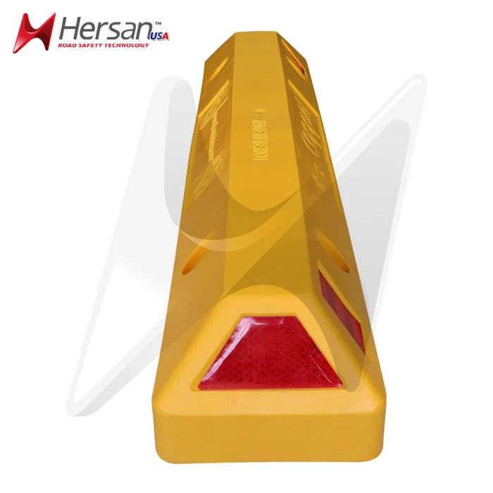 Hersan Traffic Separator Road Divider 30.5' Long Yellow Body Red Reflectors Strong Durable Plastic Road Divider Lane Separator