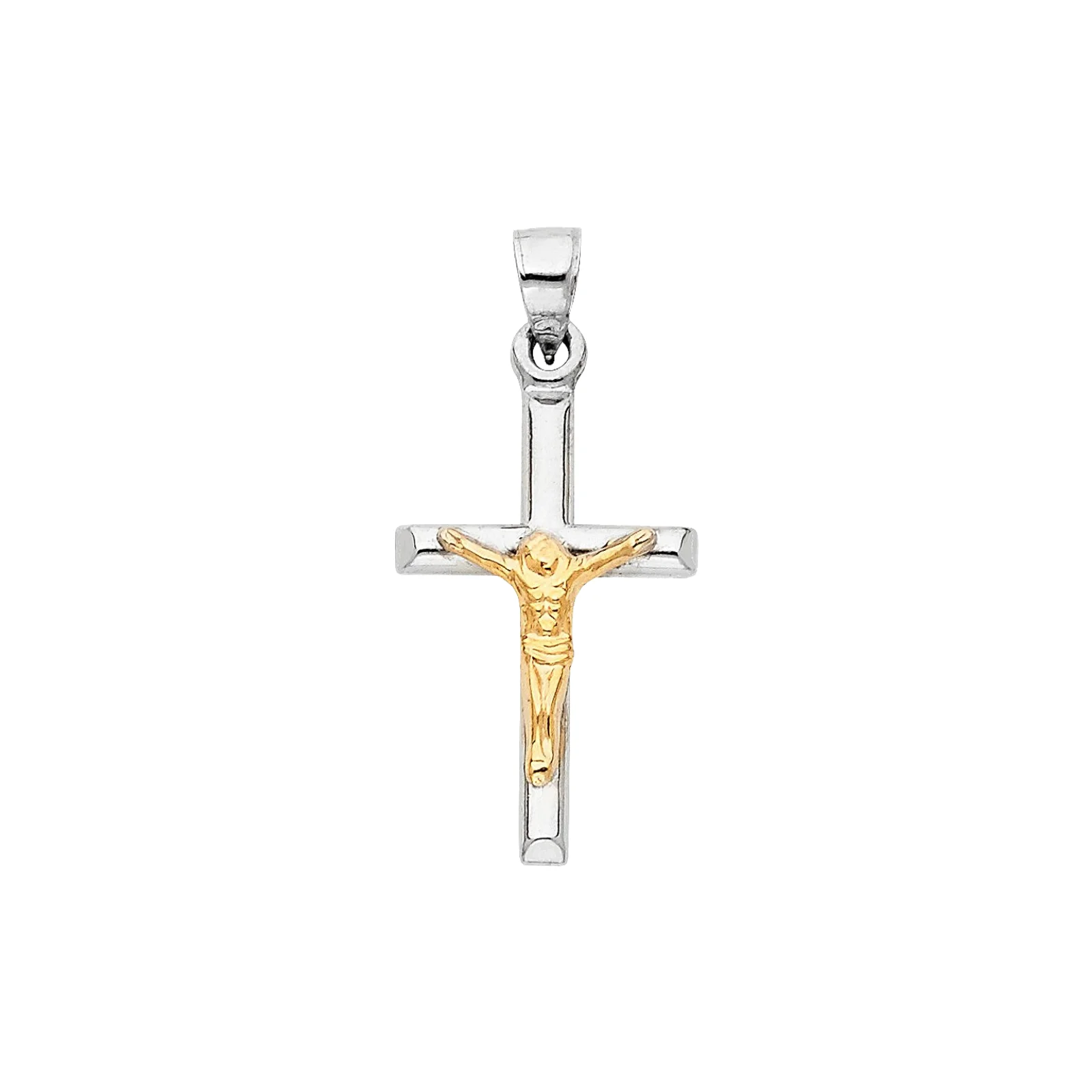 14K Two Tone Silver and Yellow Gold Plated Cross Jesus Small Crucifix Charm Pendant  Fine Religious Jewelry