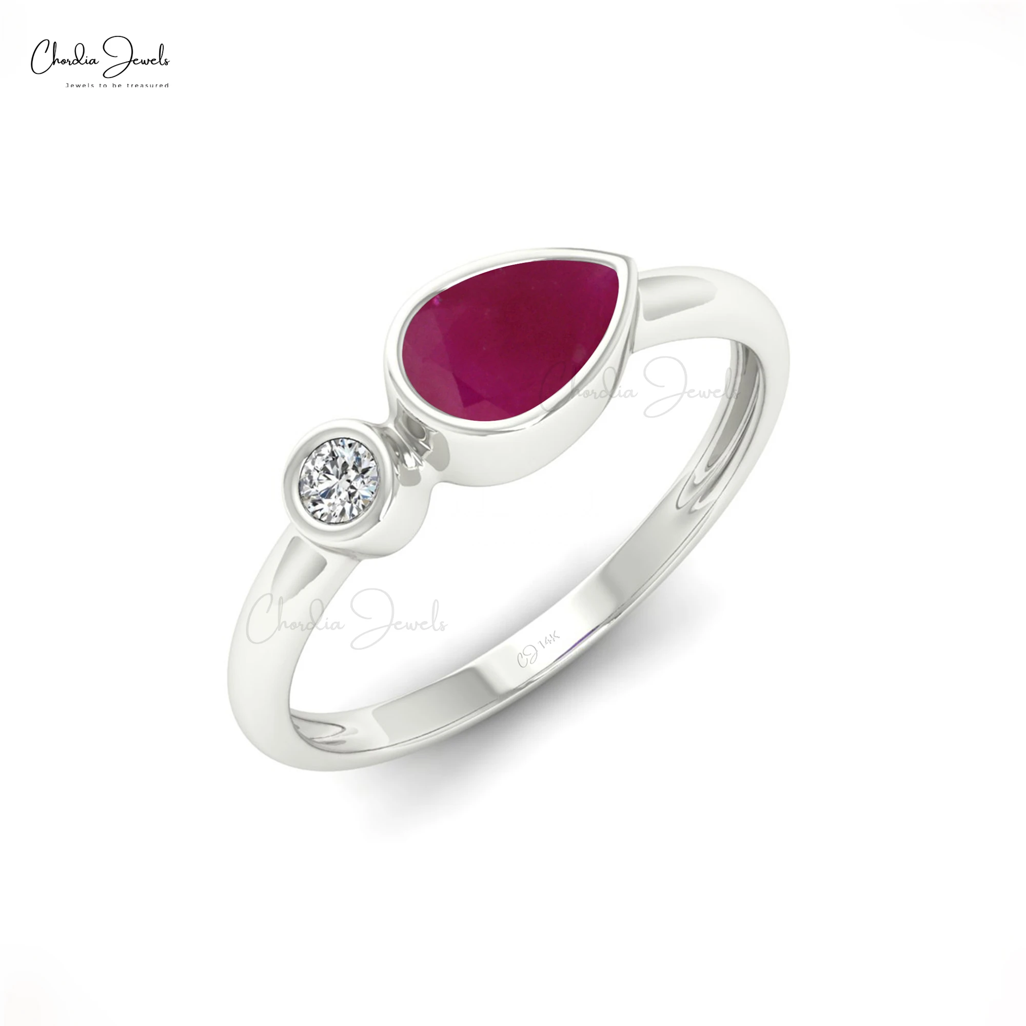Factory Direct Sale Bezel Setting 2mm Round Cut Diamond & Natural Ruby Gemstone Ring for Women 14K Solid Gold Jewelry Wholesale