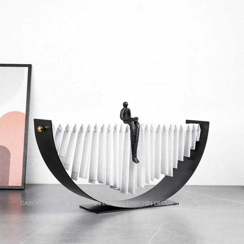 Modern Art Decor Metal Figure Sitting Position Reading Modelling Sculptures Home Ornaments