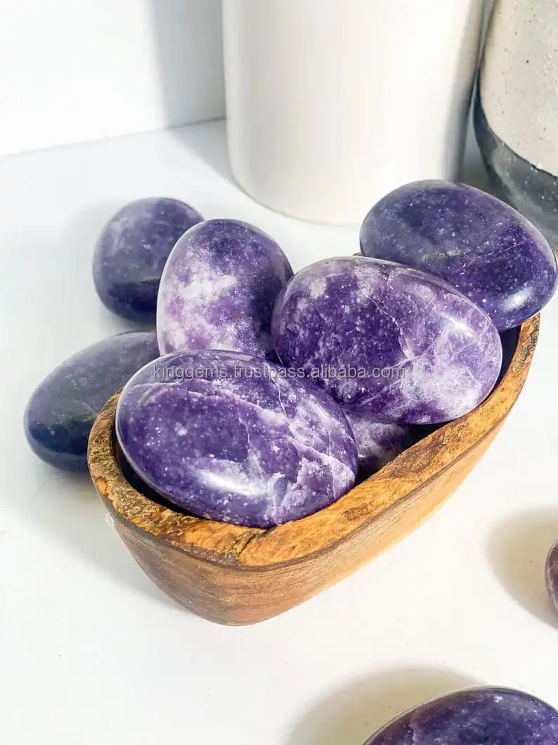 BEST SELLING WHOLESALE CRYSTAL GEMSTONE LEPIDOLITE PALMSTONE NATURAL POLISHED PURPLE LEPIDOLITE PALMSTONE FOR HEALING MEDITATION
