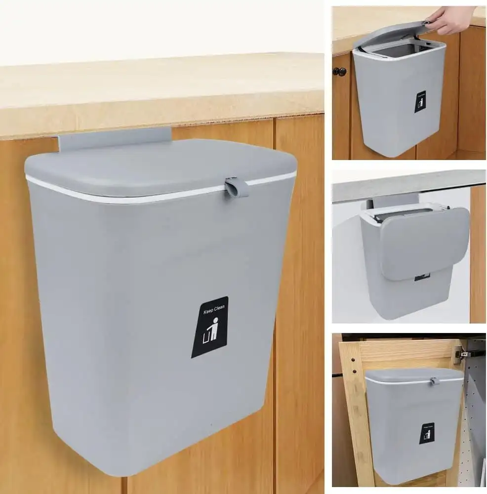 Wall Mounted Open Top Slim Trash Can Kitchen Cabinet Door Hanging Waste Bin Garbage Car Recycle Dustbin Rubbish Can Trash Cans