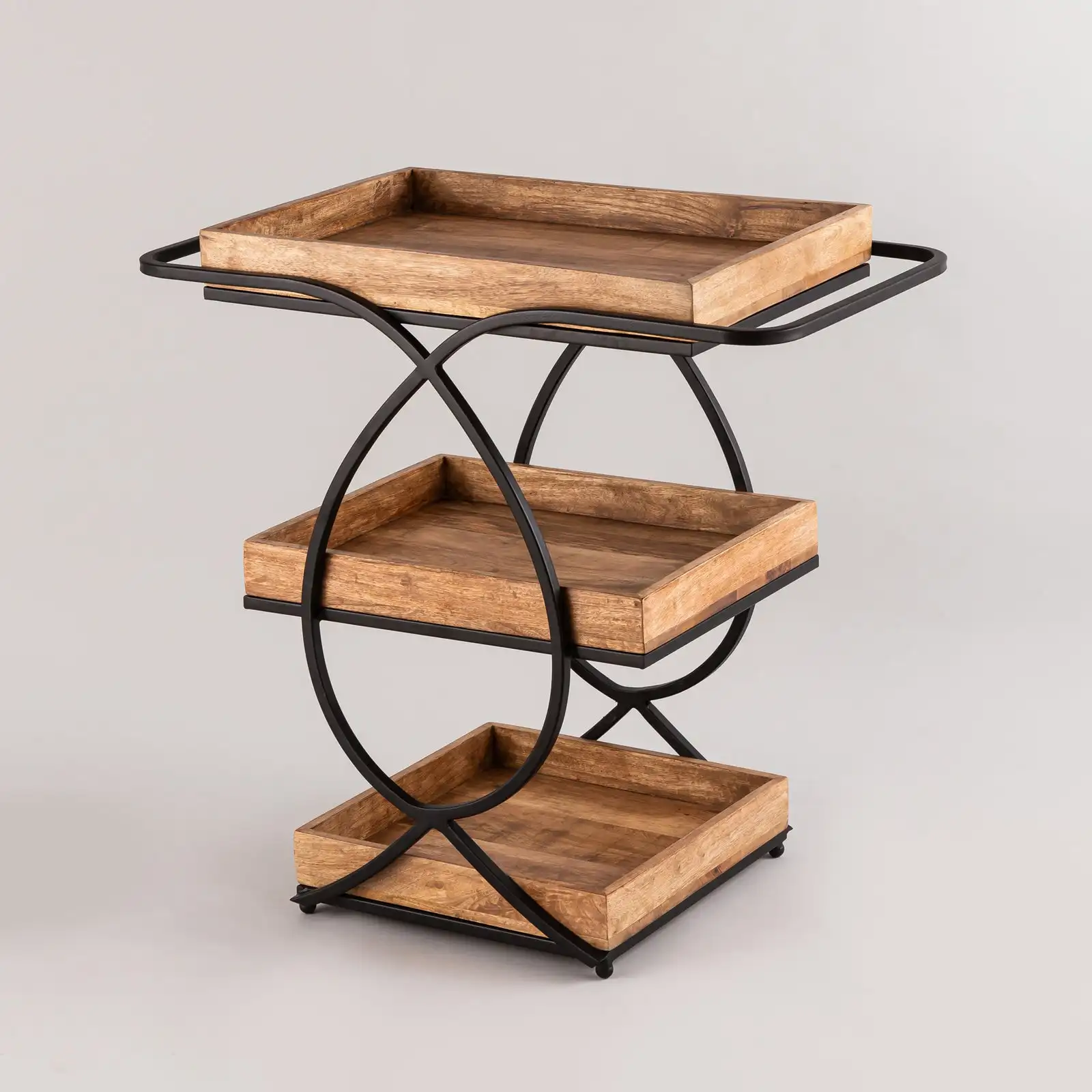 Wholesale Latest Designer Iron Metal Stand Black Beer Bar Cart Wooden Trays Customized Bar Accessories Easily Movable