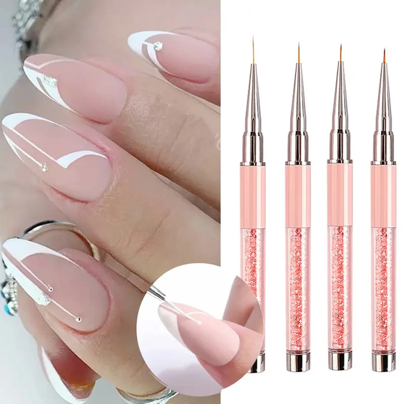 Professional French Stripe Nail Art Liner Brush Pink UV Gel Painting Pen 3D Rhinestones Brushes For Nails