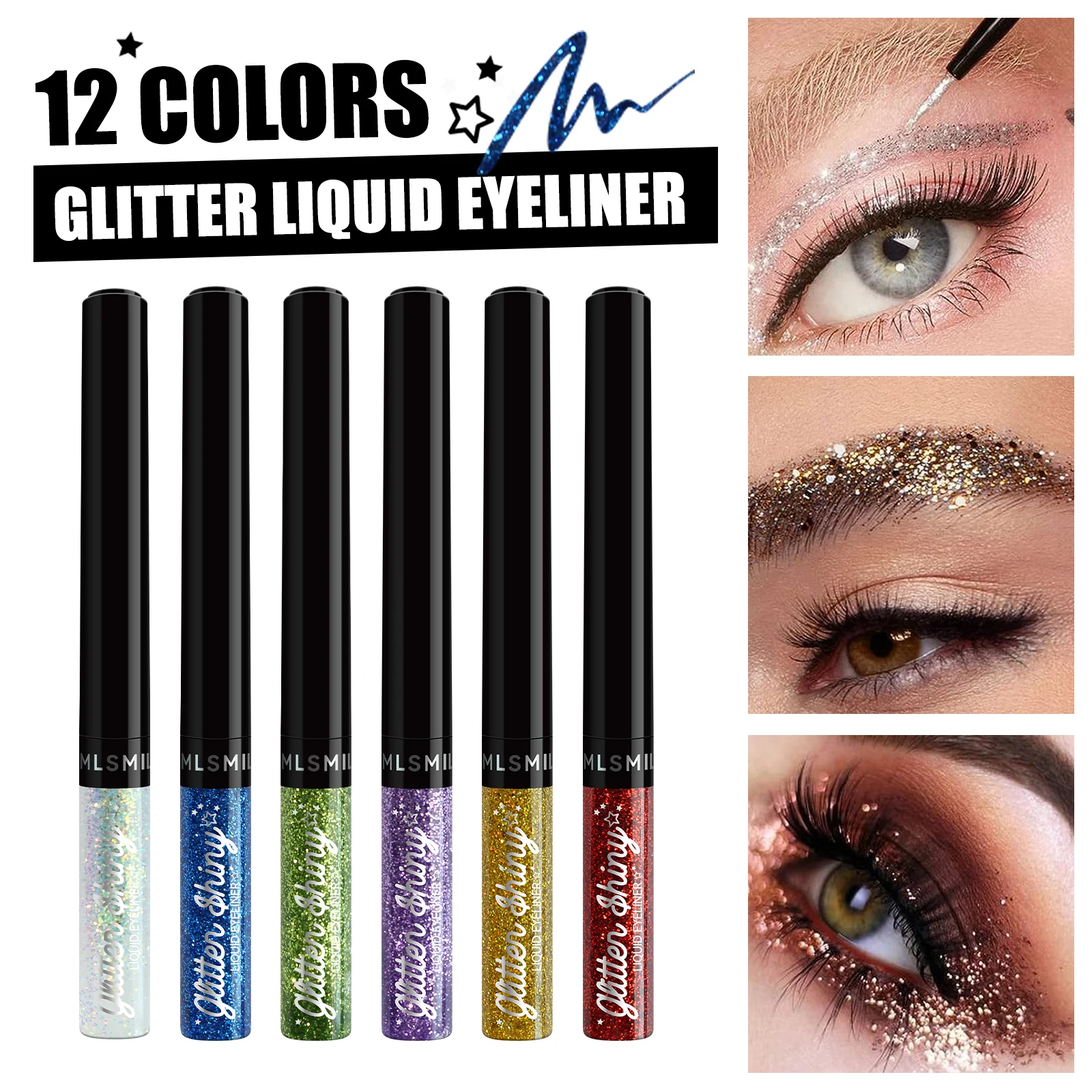MLSMILE wholesale shiny eyeliner for eyelash extensions eye liner private label waterproof glitter eyeliner