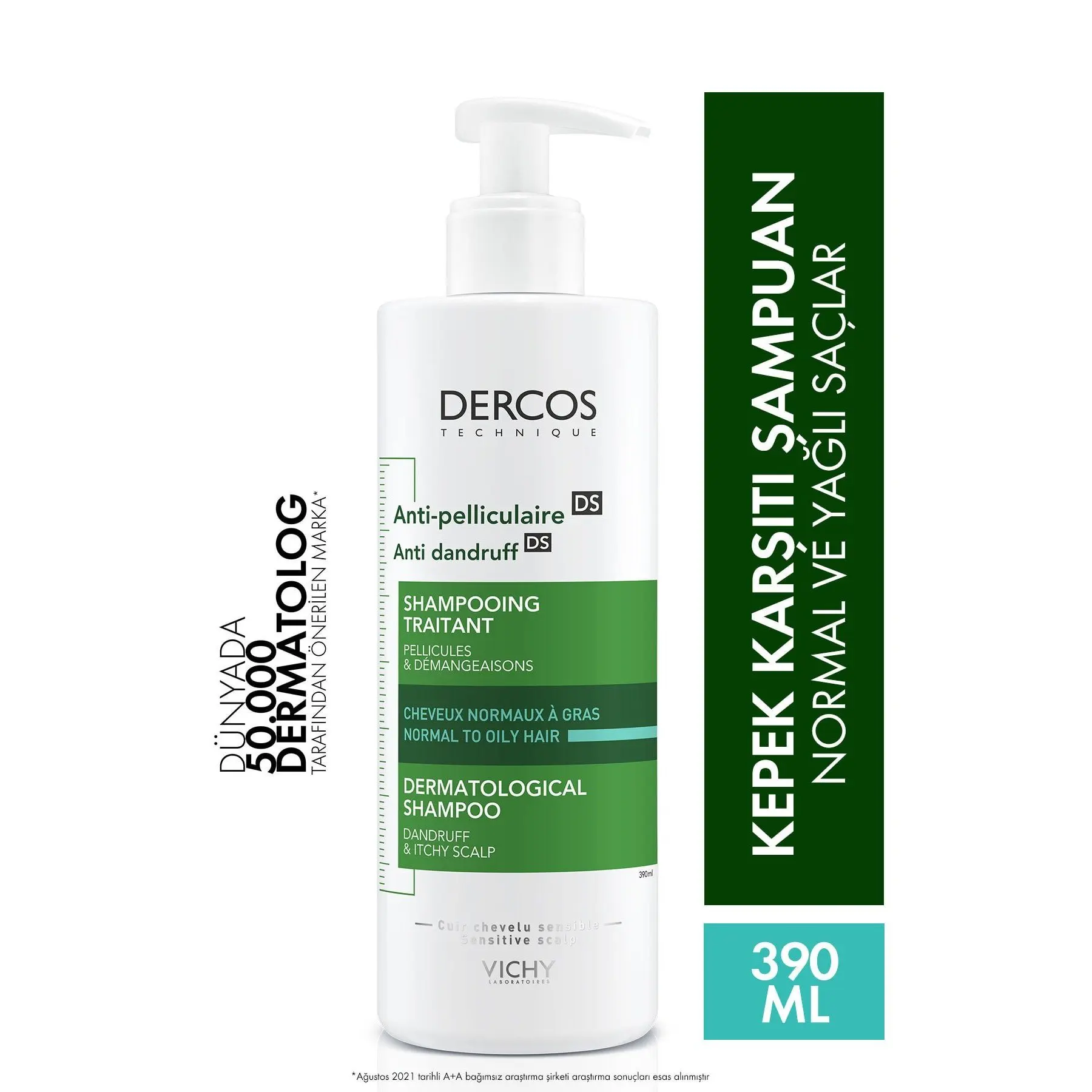 Vichy Dercos Шампунь против перхоти для нормальных и жирных волос 390 мл