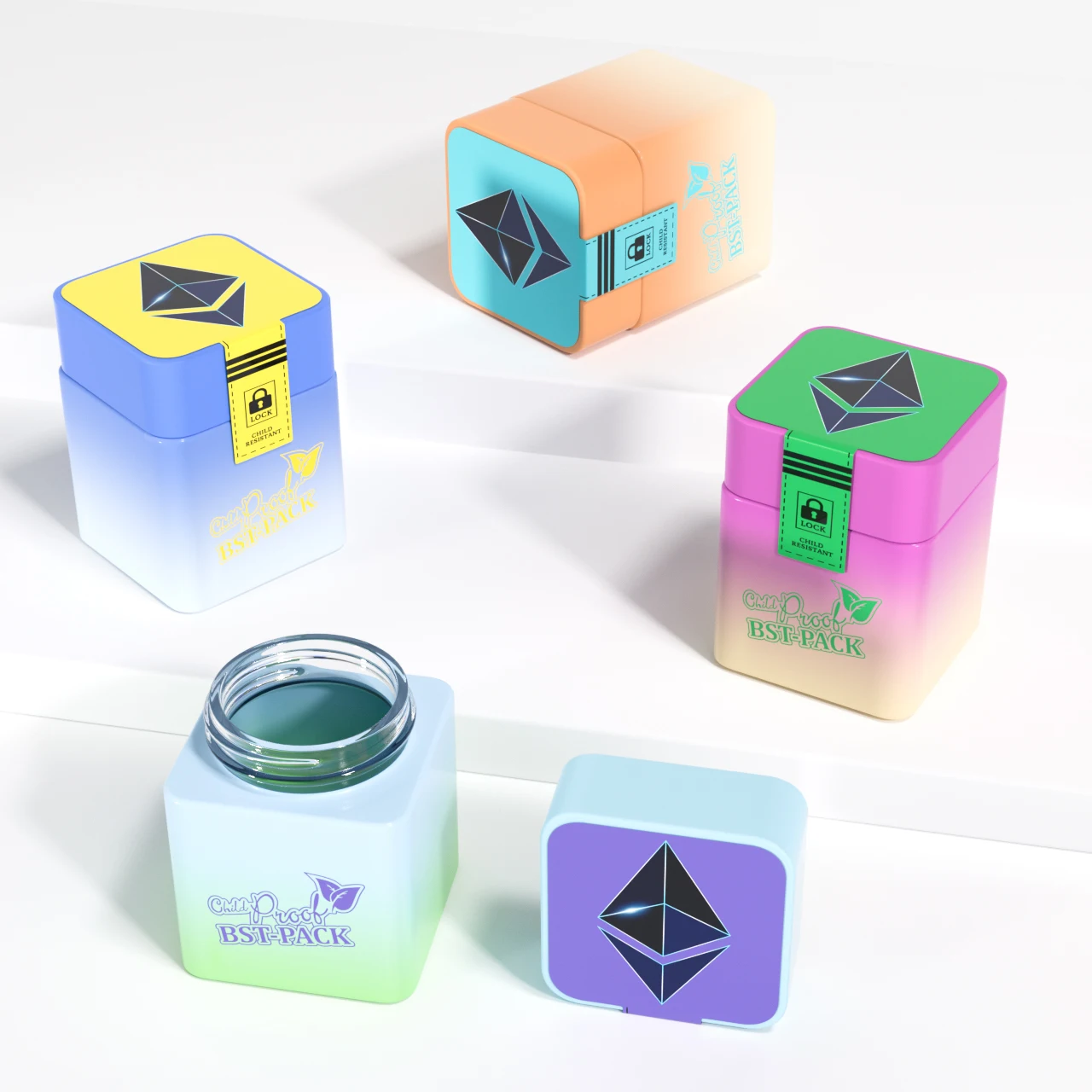 Custom Logo Airtight Food Stash Child Resistant Container Flower Packaging Child Proof Glass Jars