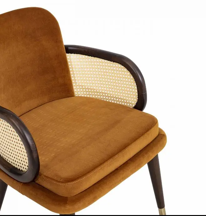 modern luxury living room dining indoor furniture nordic french style rattan dining chair rattan backrest hotel restaurant chair