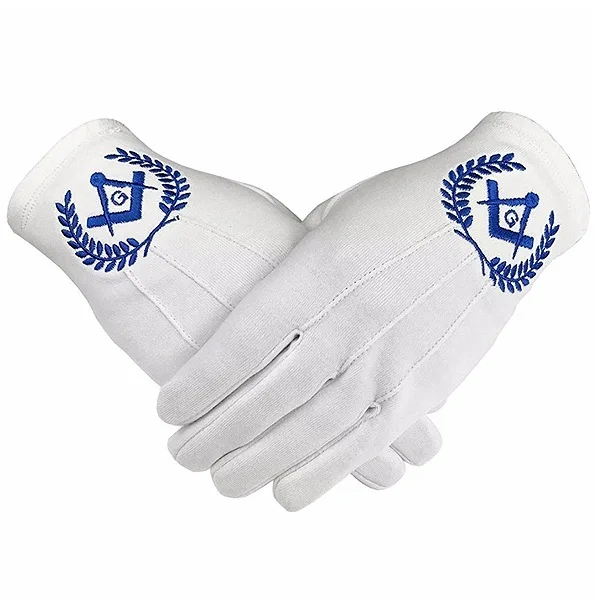 Masonic Regalia 100% Cotton Gloves with Handmade Leather Square Compass Elegant Freemason Accessory