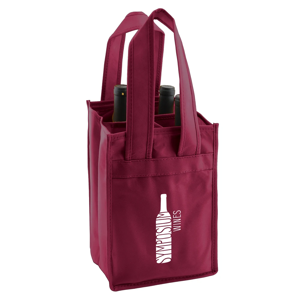Customized imprinted logo wine bag tote reusable shopping bag wholesale cheap  /eco promotional wine bag with logo
