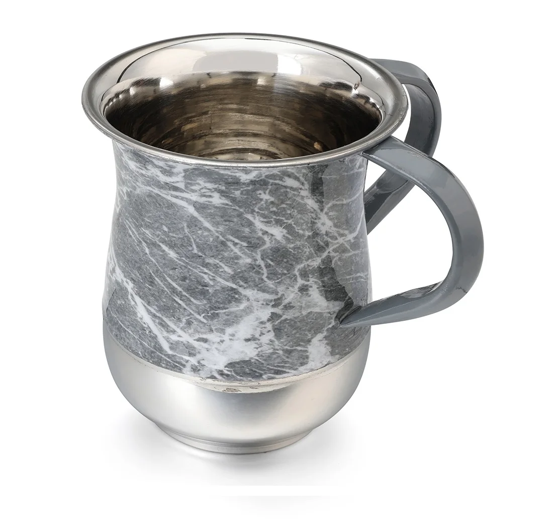 Contemporary Netilat Yadayim Washing Cup Stainless Steel Black Marble Finishing Customized Colours Judaica Negel Vasser Cup