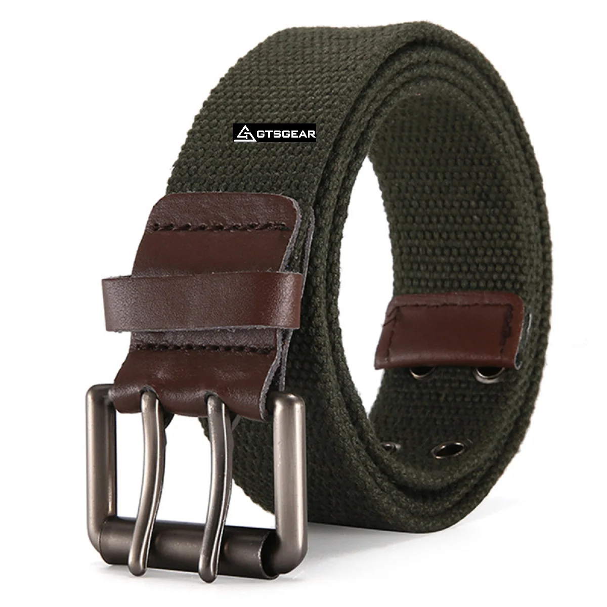 BLT87 C3 Unisex Casual Canvas Belt Fashionable Double Pin Buckle Metal Double Hole Washed Fabric Webbing Colorful Stretchable
