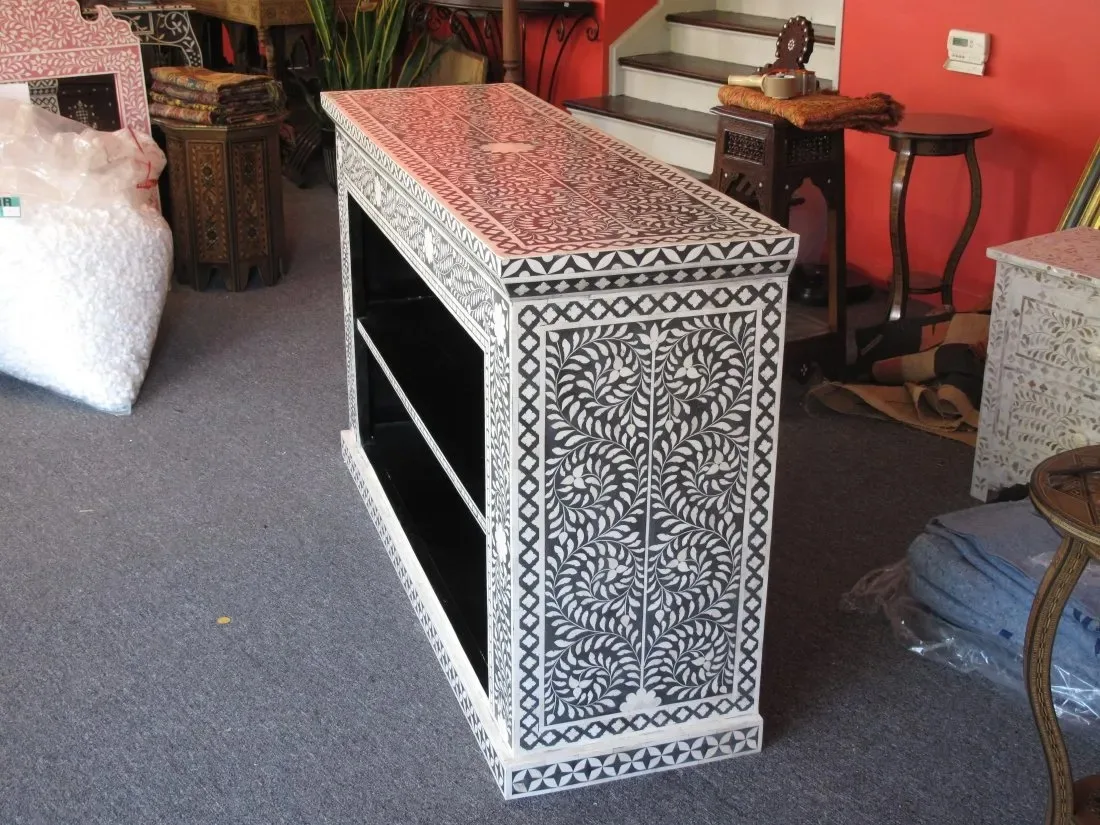 Beautifully Handcrafted Antique Bone Inlay Sho Cabinet Bedroom Dresser Living Room Storage Vintage Buffet/Sideboard