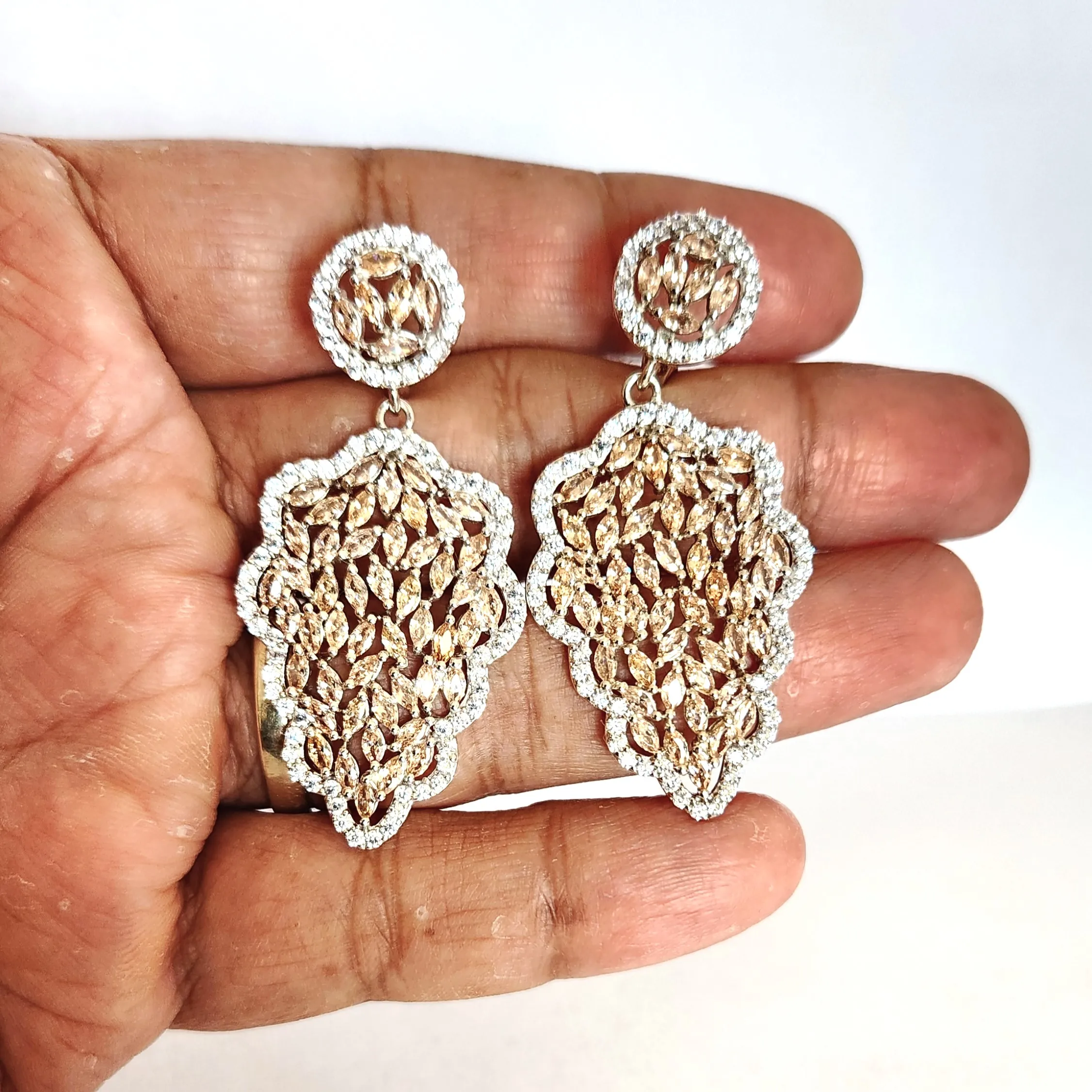 Wholesale Price 925 Sterling Silver CZ Gemstone Fancy Wedding Earrings for Parties Gifting Long Earrings