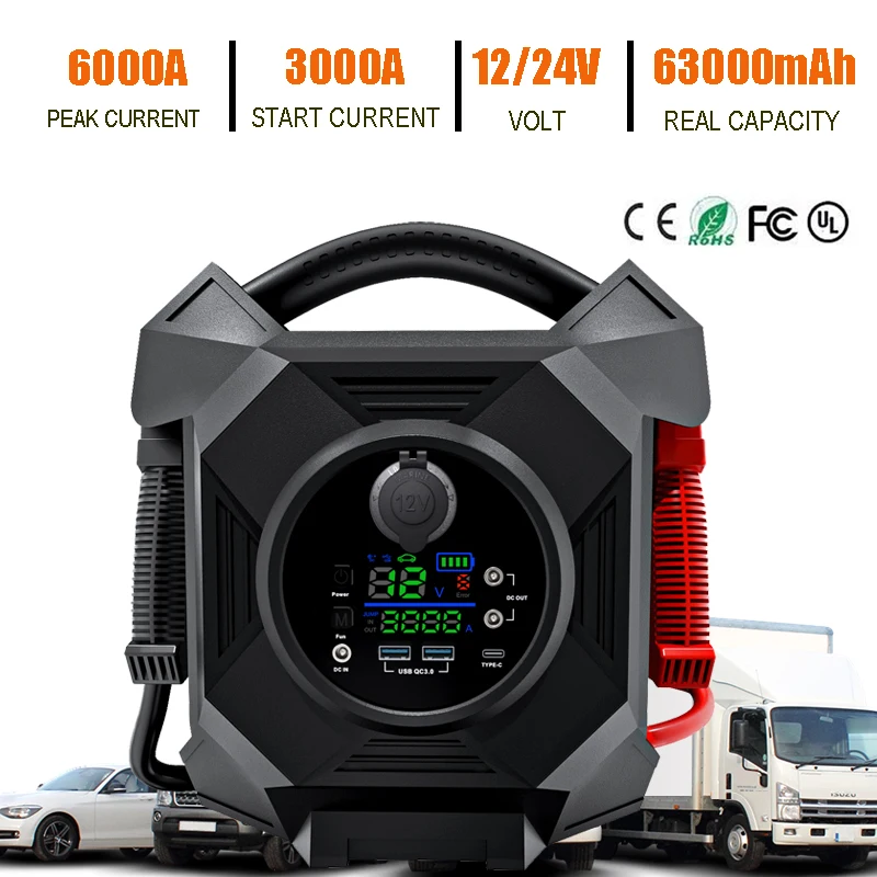 OEM ODM battery booster pack 12v 24v with peak current 6000A  12 24 volt jump starter car battery jump starter 12/24V