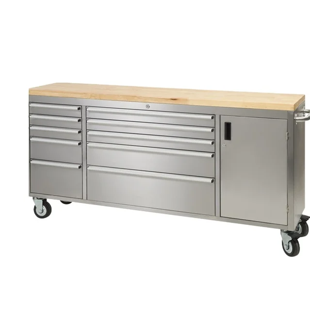 Stainless 10 Drawers Work Bench with wooden top Tool Cabinet Tool Chest Tool Trolley welding cart durable handle large size