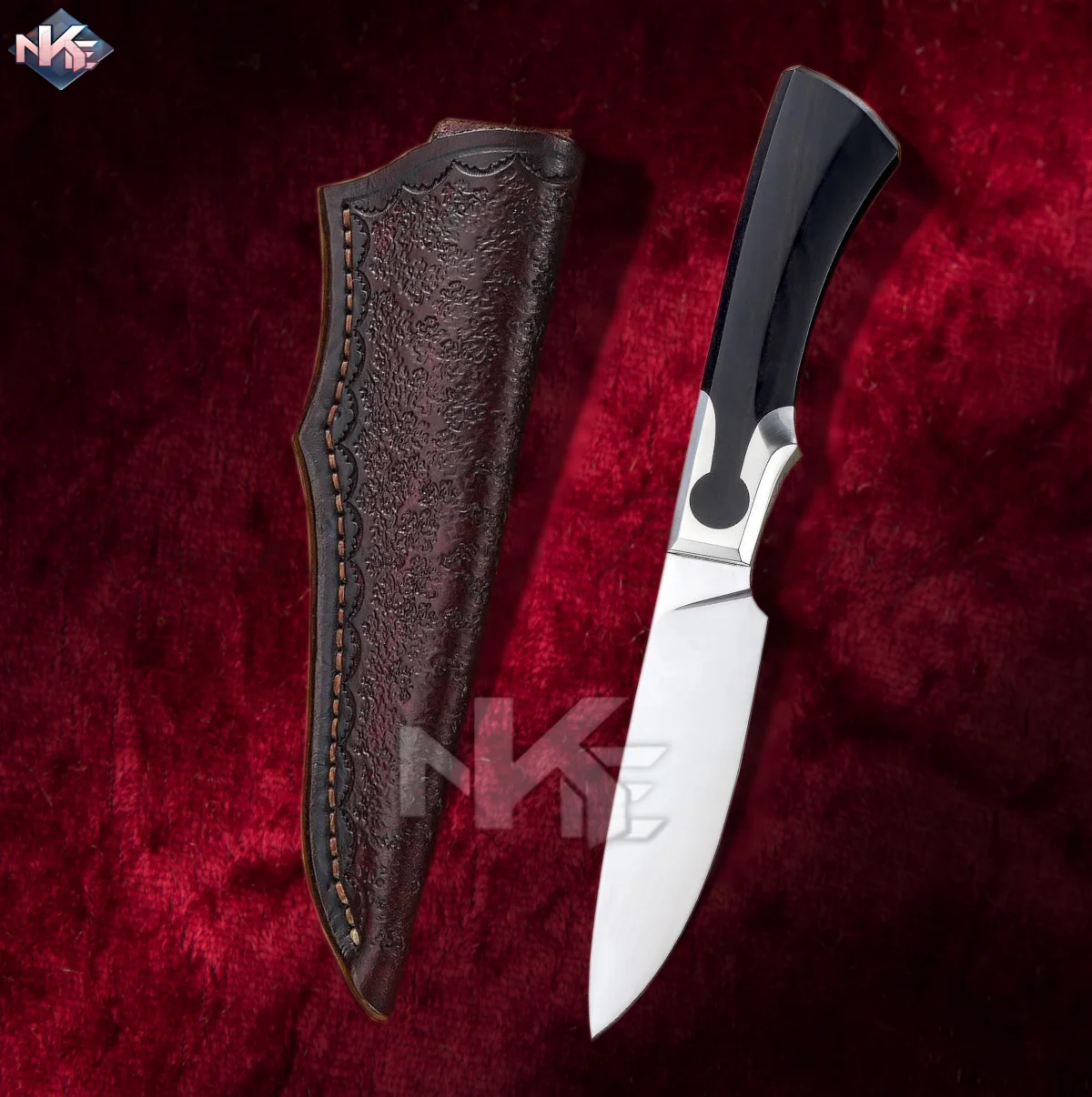 Fixed Blade Knife High Carbon Steel Hunting Knife with G10 Handle and Cow Hide Leather Sheath