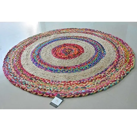 Best Selling Amazon Abstract Design Multi color Jute Cotton Chindi Braided round area rug for Living room hotel