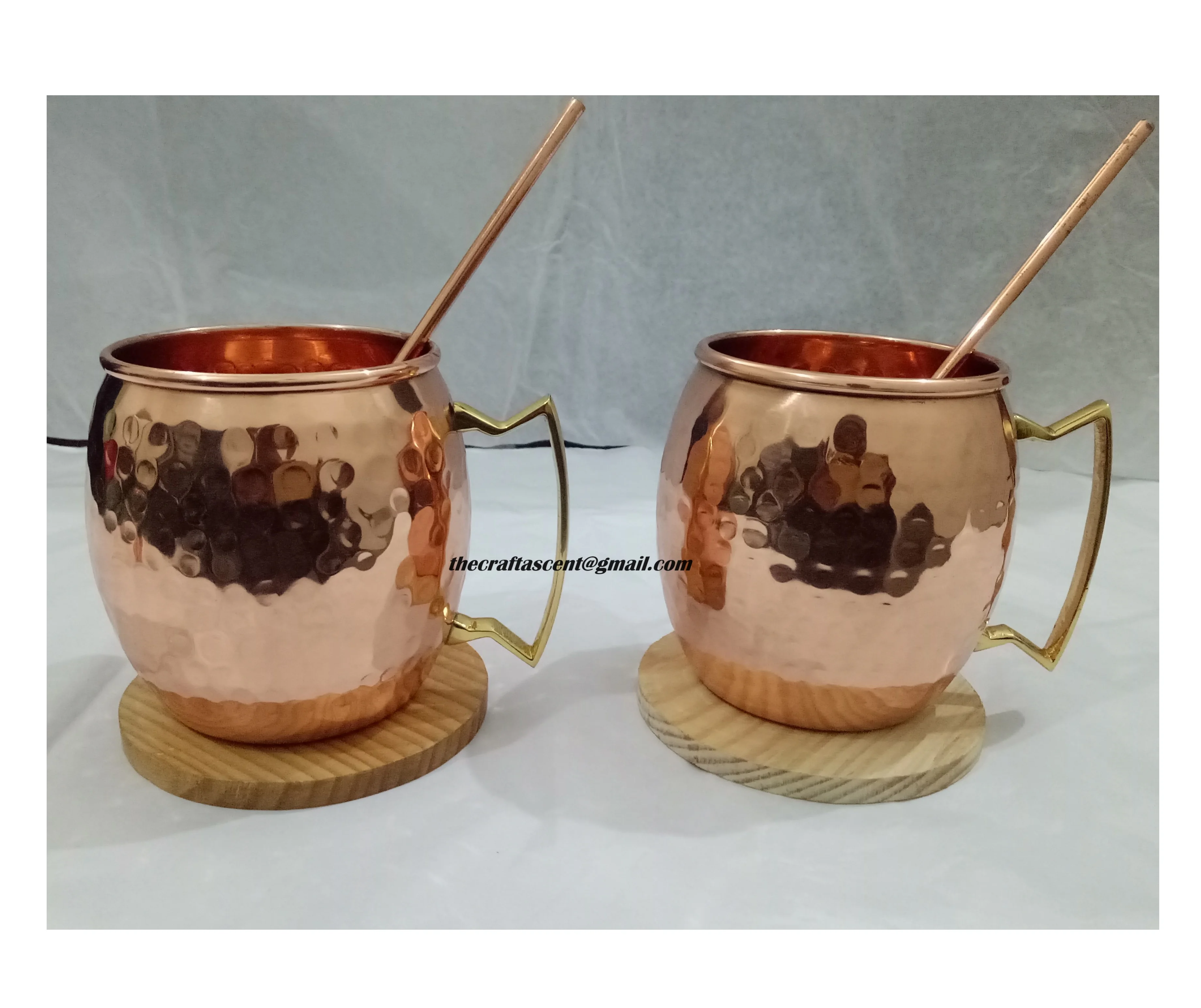 Set of 2 Copper Moscow Mule Mugs Barrel Shape With Hammered Polished Handmade Metal Drinkware For Bars And Restaurant By India