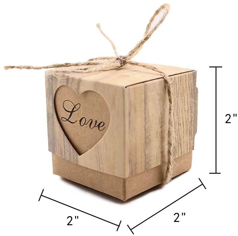 Cheap Wedding Favors Love Heart Candy Gift Box Kcraft Bonbonniere Paper Gift Boxes with Burlap for Birthday Christmas Party