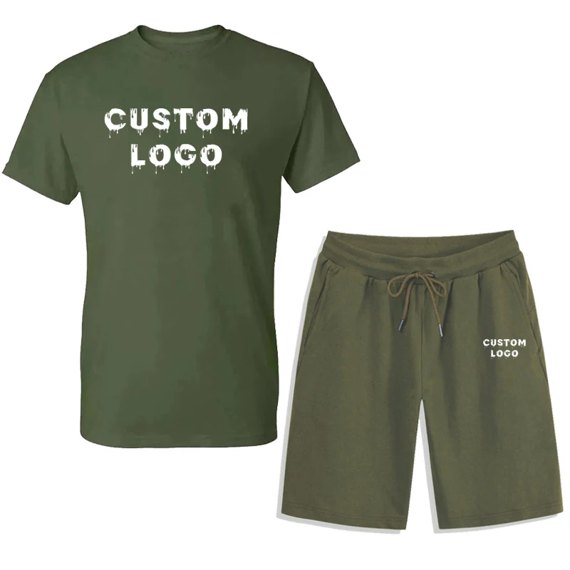 2023 Customize Logo Short Men Set 100% cotton Short sleeve t shirt and shorts Men Clothes Breathable Mens 2 Piece Short Set