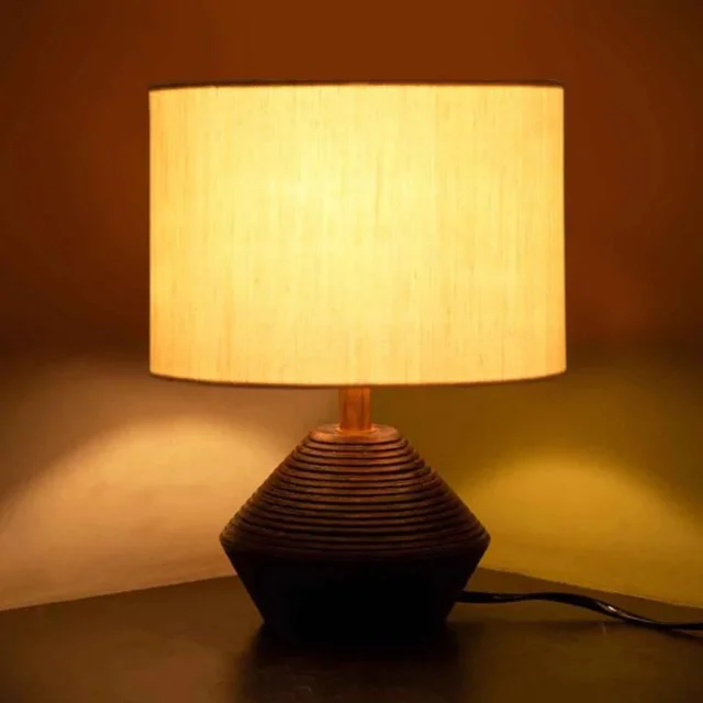 Classic Wooden Night Lamp with Stylish Brown and White Cotton Shade a Refined Choice for Warm Ambiance