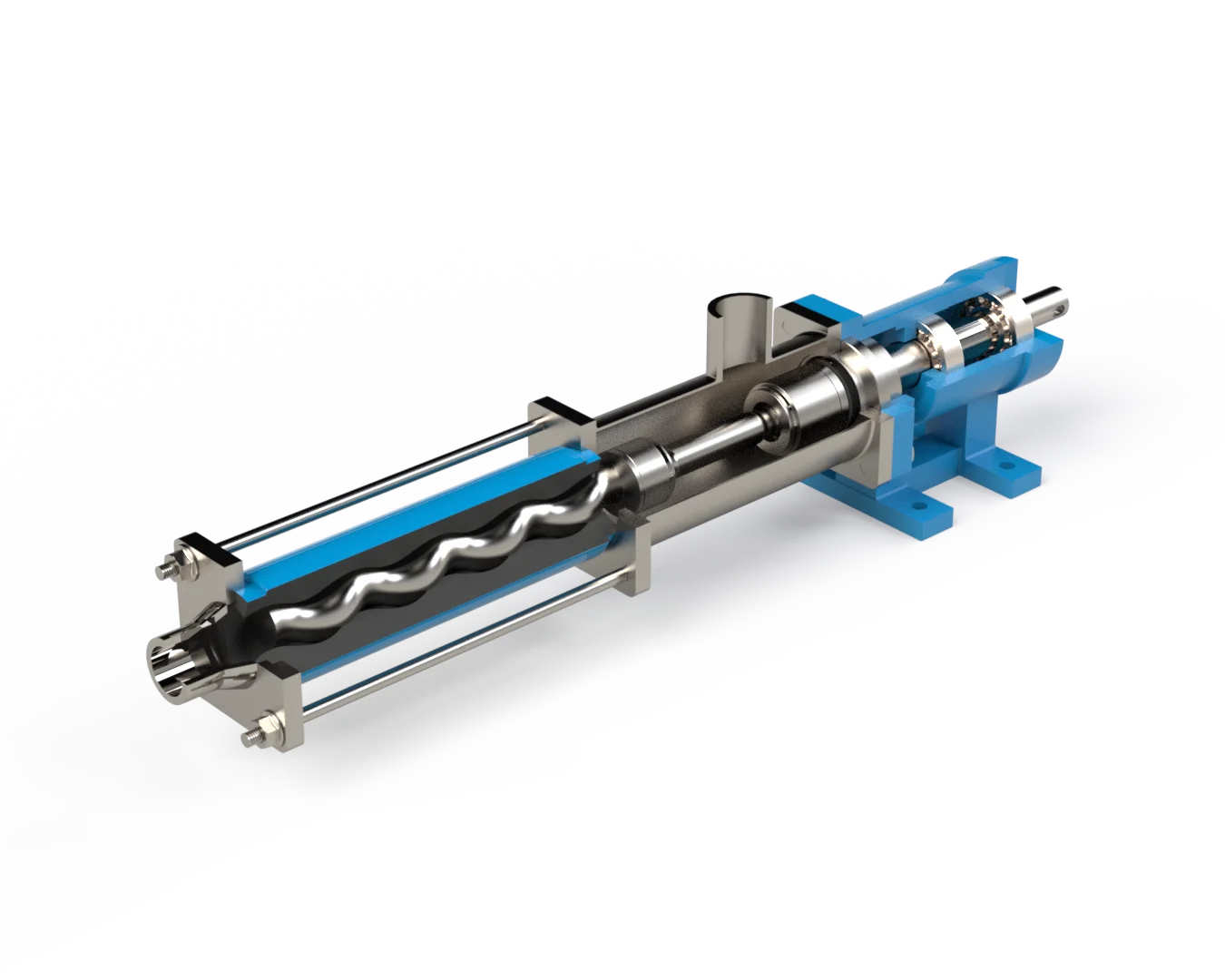 Mono pump with sleeve connection makes high pressure vacuum in food and industrial products, stainless steel