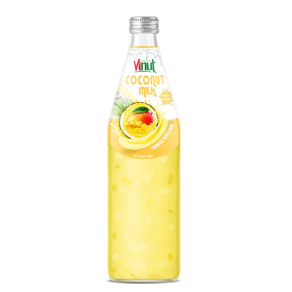 490ml Glass Bottle VINUT Coconut milk drink with Mango and Nata De Coco Suppliers Manufacturers vegan milk nut milk