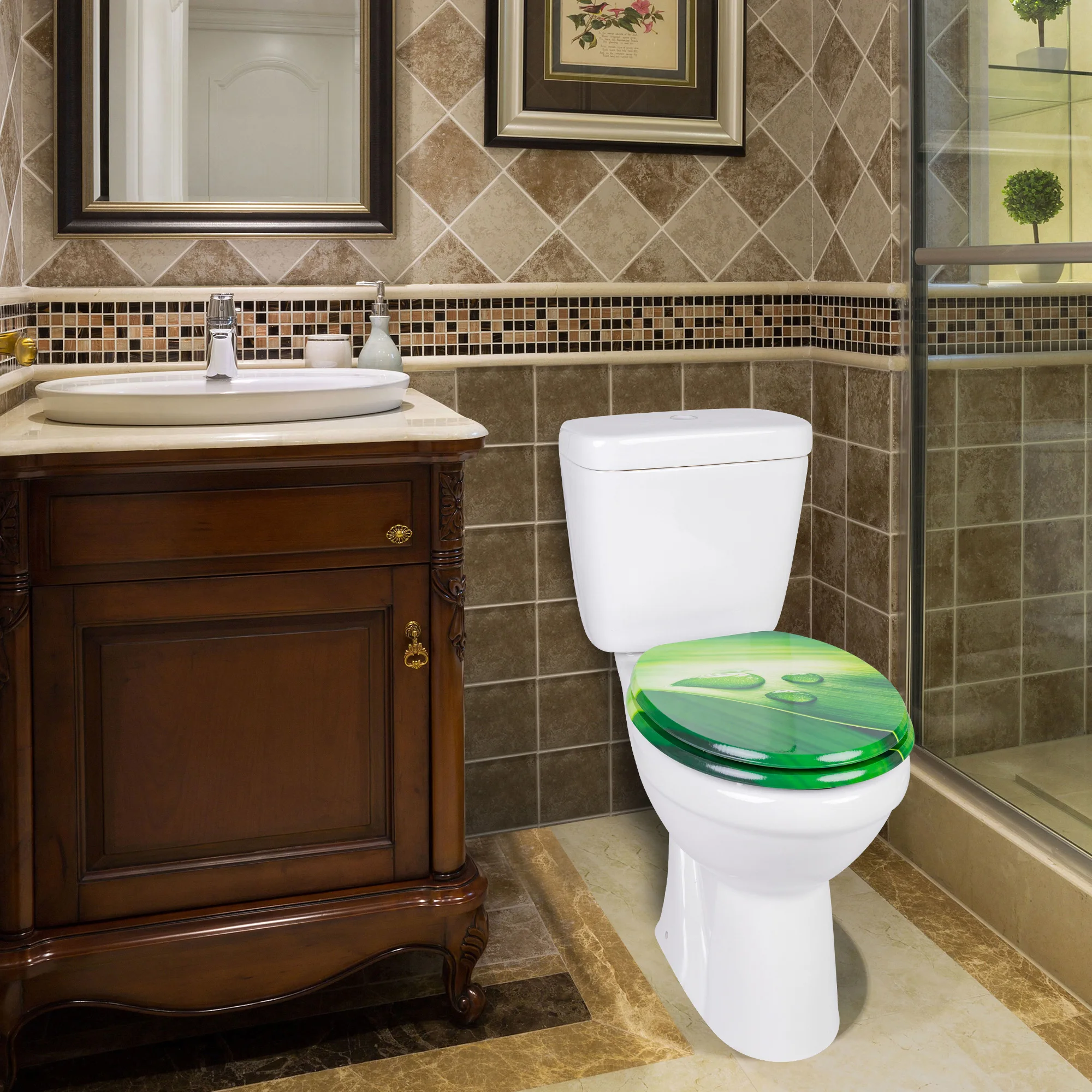three-sides Printed Soft Close Hinge Toilet Cover Easy Installation Wood Mdf Bathroom Toilet Seat