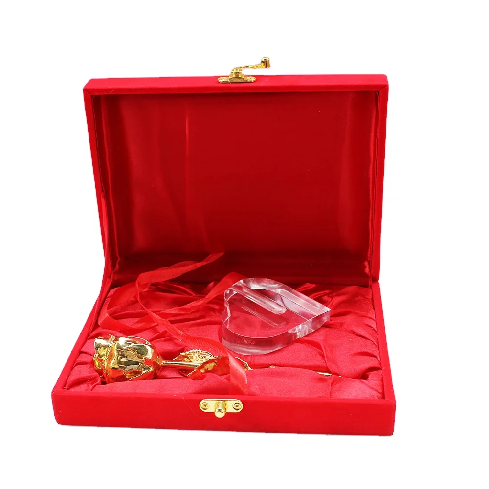 Hot selling valentine Gifts 24k Rose Gold plated Natural Rose with vase and velvet box Natural rose dipped in 24 k Rose Gold