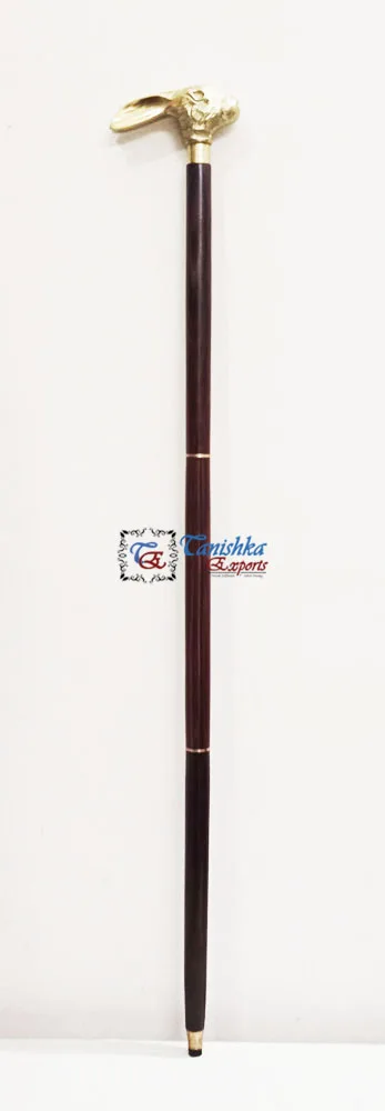 Aluminum Bunny Face Handle Walking Cane Brass Vintage Victorian Wooden Walking Sticks Personalized Handmade Wooden Walking cane