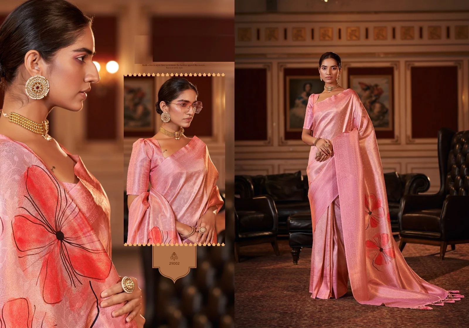 Soft Jacquard With Digital Print Work Heavy Sari With Blouse Pieces for online sale