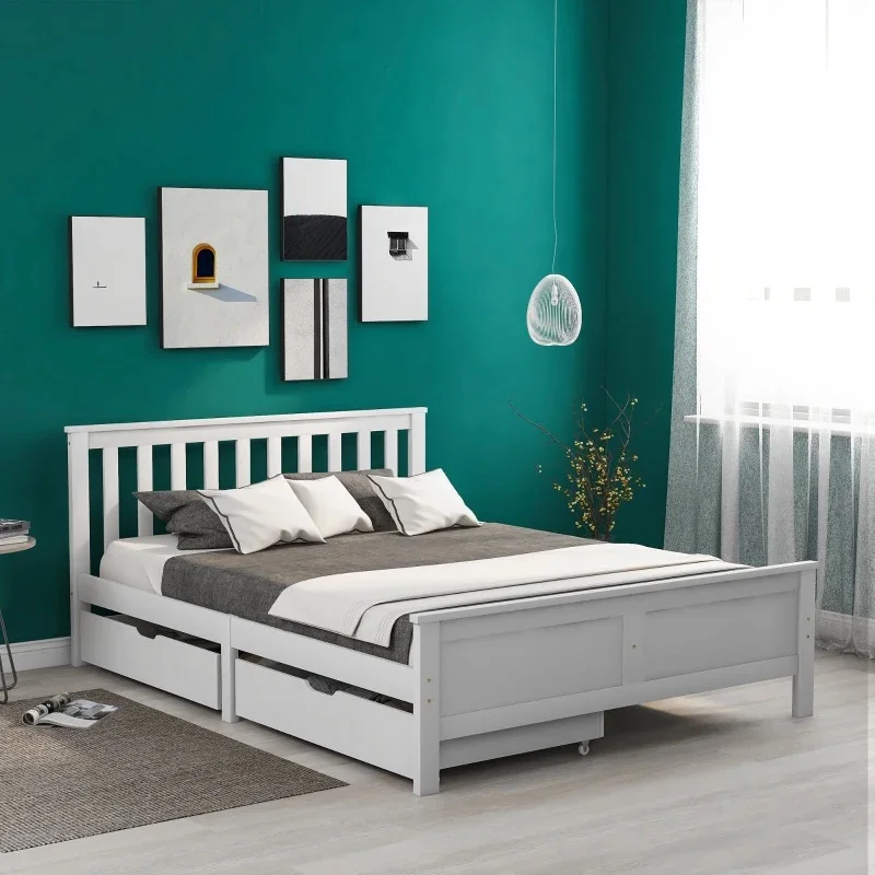 Modern Double Bed Frame with Solid Pine Wood Divan Storage Bunk Bed Design Available Sizes Queen King Adults/Kids for Hotels