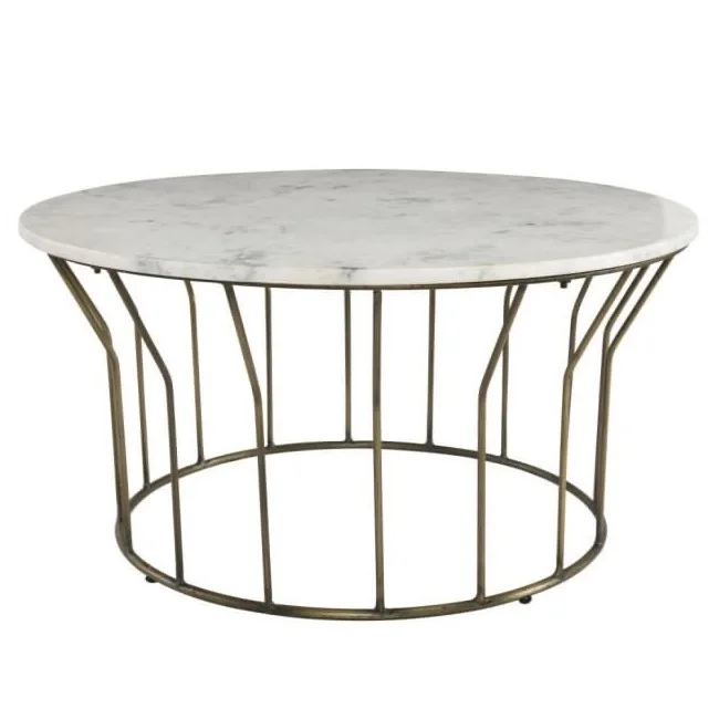 Artificial marble round modern life decorative surface coffee table dining table with metal frame sofa center And Coffee table