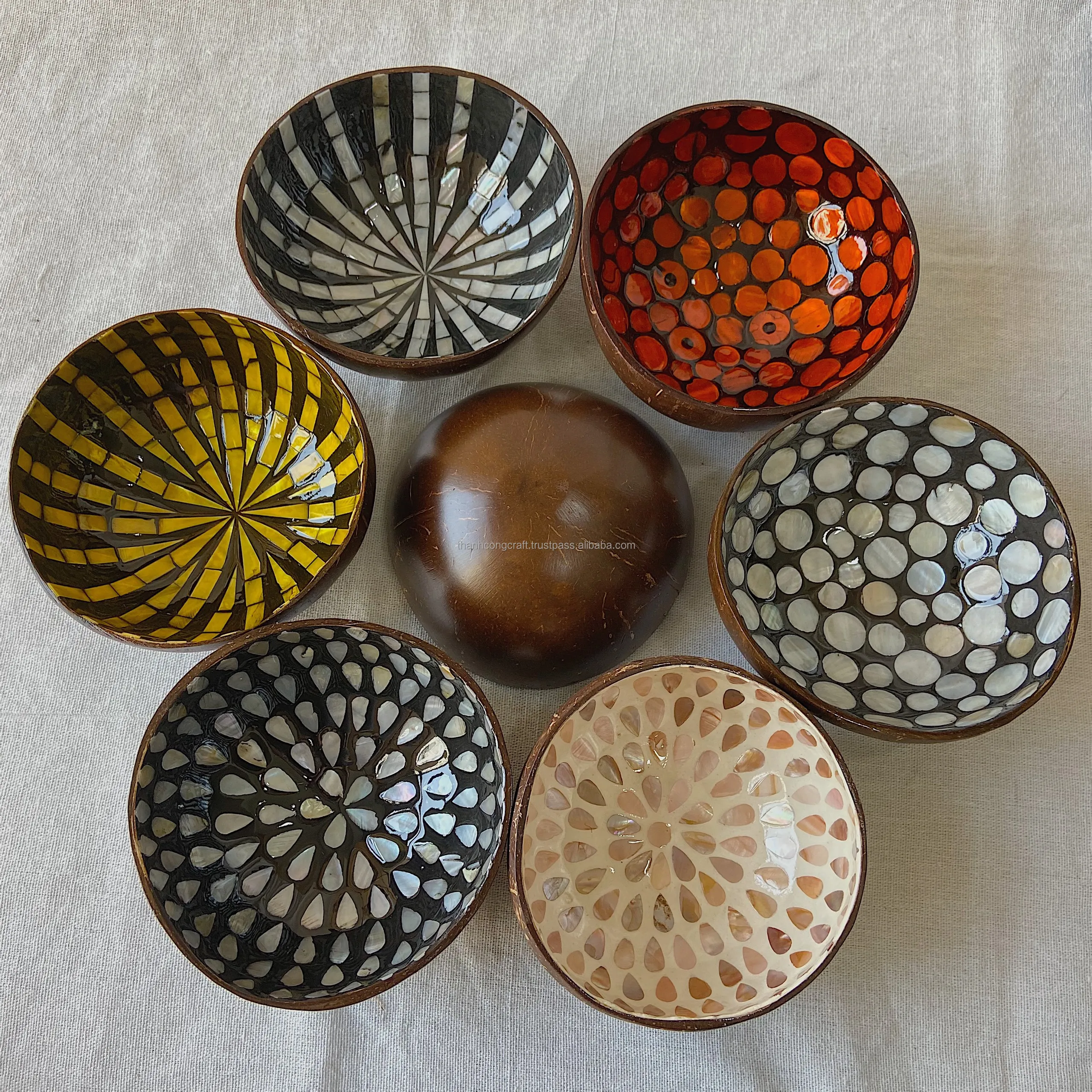 Best Selling Mosaic Mother of Pearl Lacquer Coconut Bowls from Vietnam