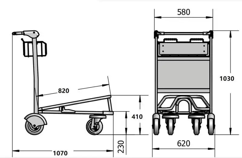 High Quality Stainless Steel Airport Passenger Luggage 4 Wheels Trolley With Hand Brake For Baggage